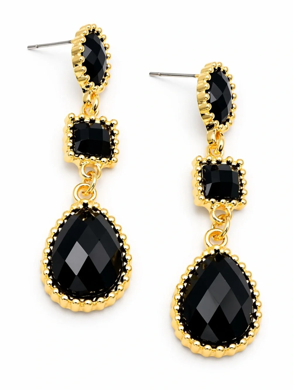 Black Stone Drop Earrings!